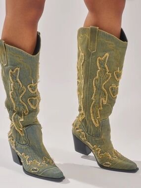 Embroidered Western Denium Boots